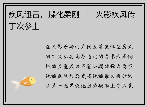 疾风迅雷，蝶化柔刚——火影疾风传丁次参上